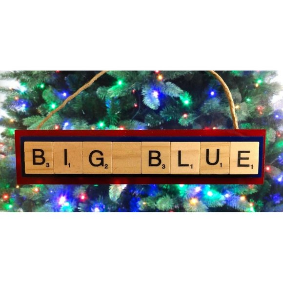 Big Blue NY Giants Christmas Ornament Scrabble Tiles - Picture 1 of 3